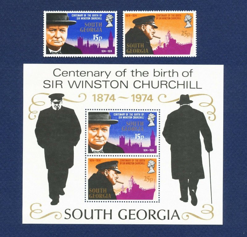 SOUTH GEORGIA - # 39-40 & 40a - VFMNH set & S/S   - Winston Churchill - 1974