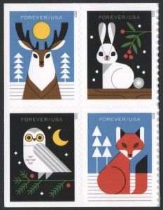 SC#5822-25 (Forever) Winter Woodland Animals Block of Four (2023) SA