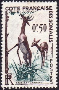 Somali Coast 273 - Mint-H - 50c Giraffe Gazelle (1958) (cv $1.10) (2)