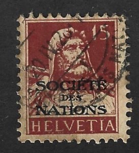 Switzerland Scott #2O11 Used 15c Society of Nations Official stamp 2019 CV $1.75