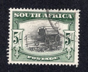 South Africa 1954 5sh deep yellow green & black Type II, Scott 66a used