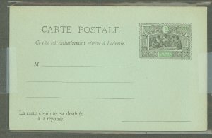 Obock  1894 10c + 10c black & green reply card