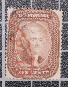 Scott 30a - 5 Cents Jefferson Used - Nice Stamp Red Paid Cancel - SCV - $395.00