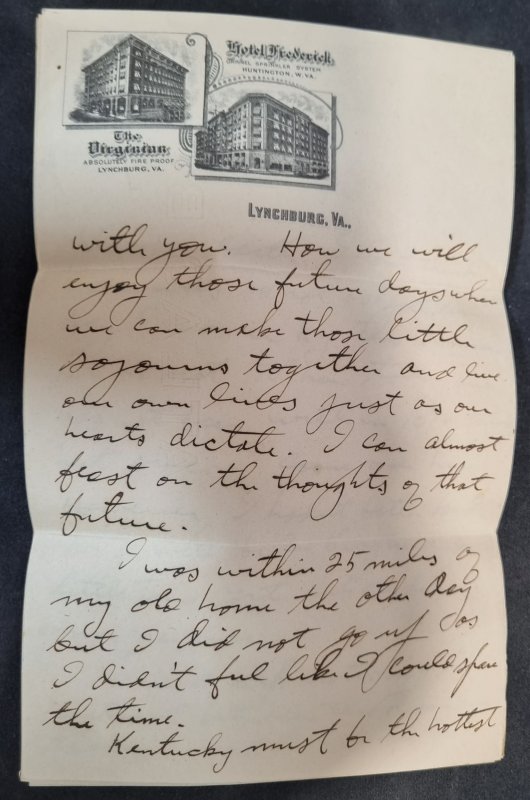 #2032 US 1916 hotel frederick cover + long letter on hotel paper