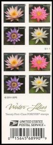 US 4964-4967 4967b Water Lilies forever booklet (20 stamps) MNH 2015