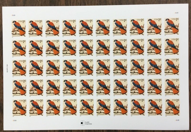  3031    American Kestrel    MNH 1 cent sheet of 50.   Issued In 1999.