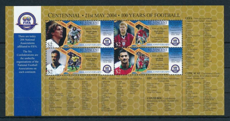 [105260] St. Vincent & Gren. 2004 Football soccer Ginola Rush Scholes Sheet MNH