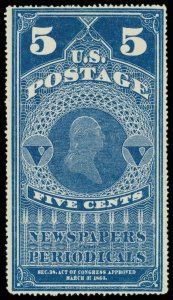 United States #PR5 Mint wgai very fine   Cat$225 1875, 5¢ dull blue, C.B.N.C...