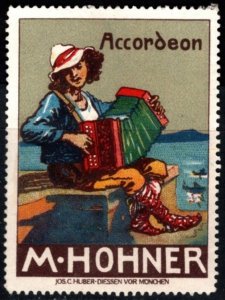 Vintage Germany Poster Stamp M. Hohner Accordion Unused