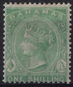 Bahamas 1882 QV 1/ green, sg 44/Sc22, wmk CA, p.14, MH OG, VG, CV £50     (a1179