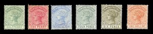 Trinidad #68-73 Cat$96, 1883-84 1/2p-1sh, hinged (1p unused), 1p and 6p toned