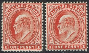 FALKLAND ISLANDS 1904 KEVII 1D WMK UPRIGHT AND SIDEWAYS