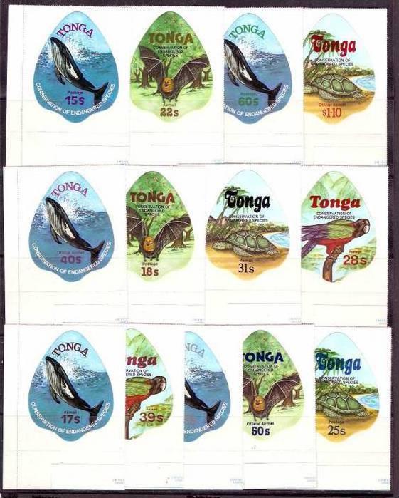 Tonga 1978 Wild Life Conservation, Odd Shaped, Die cut, Parrot, Bat, Tortoise...