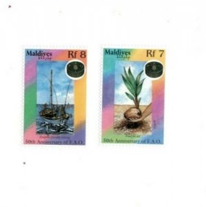 Maldives 1995 - FAO United Nations - Set of 2 Stamps - Scott #2078A-B - MNH