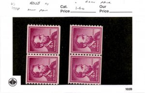 United States Postage Stamp, #1058 Mint NH Pairs (2 ea), 1958 Lincoln (AC)