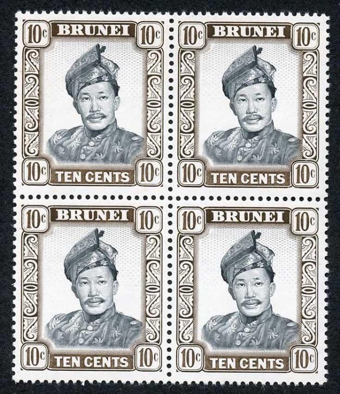 Brunei SG124a 10c Wmk 12 on Glazed Paper U/M Block of 4 