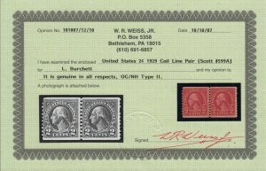 1929 COIL Sc 599A Type II  MNH line pair  with certificate CV $1,150