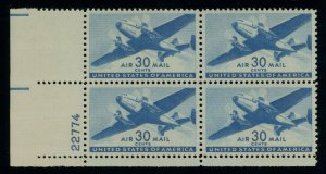 UUS Stamp #C30 Twin Motor Transport 30c, Plate Block of 4 - MNH - CV $9.00