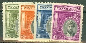 FJ: Zanzibar 214 mint; 215-7 unused no gum CV $43.50