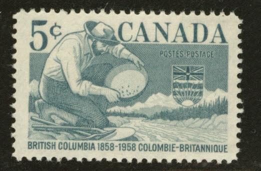 CANADA Scott 377 MH* 1958 Gold Miner stamp disturbed gum