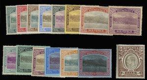 Dominica #35-49 Cat$331, 1907-20, Edward, complete set, hinged, 2sh6p with fa...