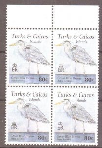 TURKS & CAICOS IS. SG1336 1995 80c BLUE HERON BLOCK OF 4 MNH