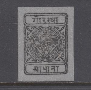 Nepal Sc 10 MNG. 1899 ½ a black FORGERY on translucent paper, fresh, sound