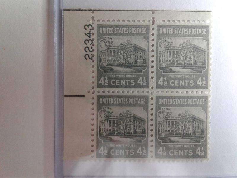 SCOTT # 809 AMAZING 4 1/2 CENT WHITE HOUSE PLATE BLOCK MINT NEVER HINGED GEM