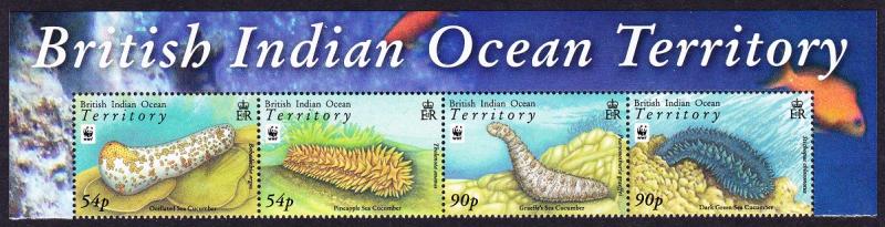 BIOT WWF Sea Cucumbers Top strip with Name of the Territory SG#392-395