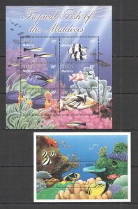 A0001 MALDIVES TROPICAL FISH OF THE MALDIVES MARINE LIFE FAUNA KB+BL MNH STAMPS