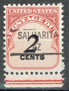 1959 2c Postage Due Precancel ERROR f/SAHUARITA AZ (J90-841) Reads: SALUARITA