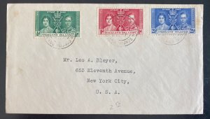 1937 Port Stanley Falkland Islands First Day Cover To Usa King George VI Coronat