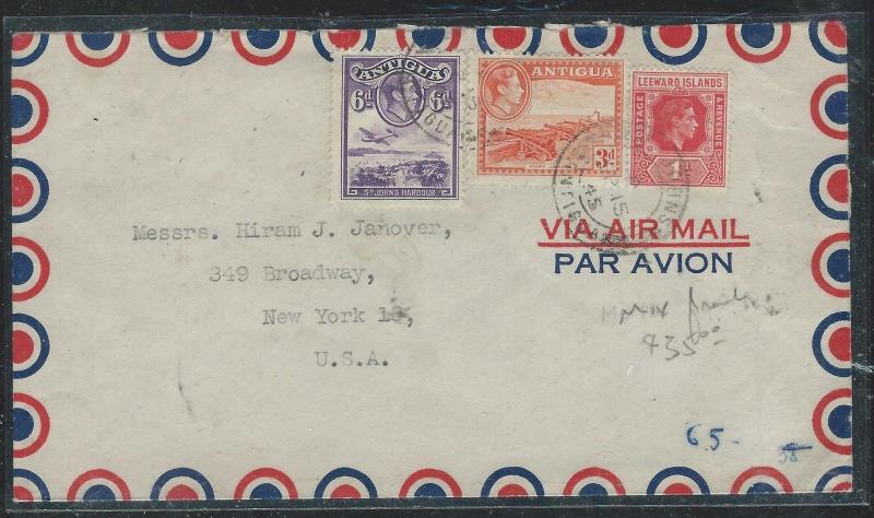 ANTIGUA  (P2006B) KGVI MIX FRANK ANTIGUA AND LEEWARD ISLANDS A/M TO USA 1945