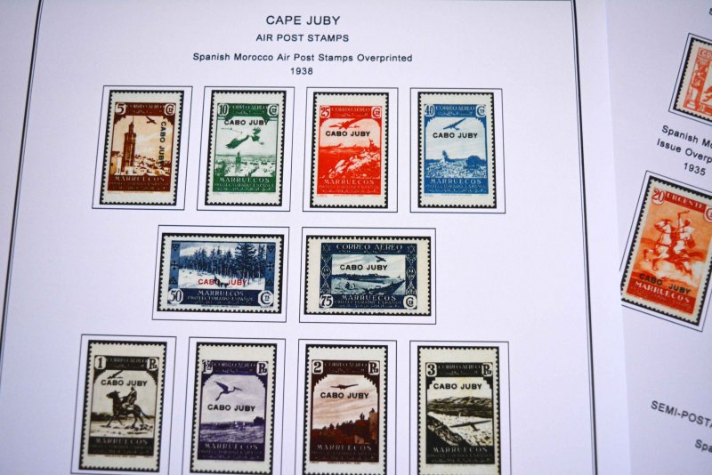 COLOR PRINTED CAPE JUBY 1916-1948 STAMP ALBUM PAGES (13 illustrated pages)