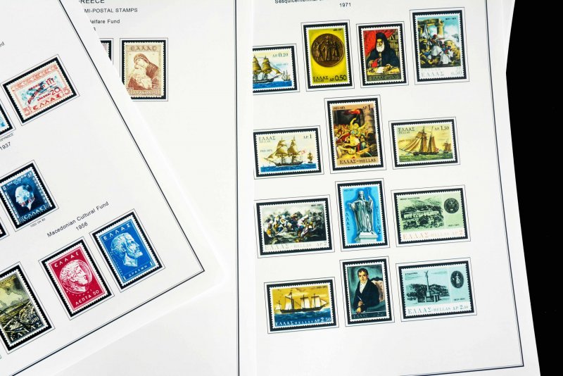 COLOR PRINTED GREECE [KINGDOM] 1945-1973 STAMP ALBUM PAGES (66 illustr. pages)