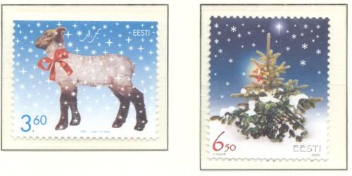 Estonia Sc  450-1 2002 Christmas stamp set mint NH