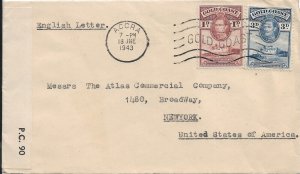 Accra, Gold Coast to New York, NY 1943 Gold Coast censor Ty IV, Sc 4 (C5067)