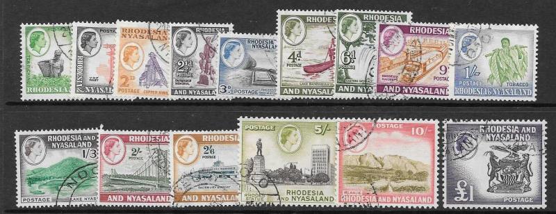 RHODESIA & NYASALAND SG18/31 1959 DEFINITIVES FINE USED