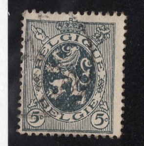 Belgium 1929 5c slate Arms, Scott 201 used, value = 25c