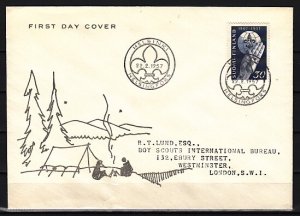 Finland, Scott cat. 346. Scouting, 50th Anniversary issue. First day cover.