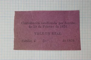 Mexico Revenue Coahuila CO2 1876 provisional 1r Saltillo unused paper decree act