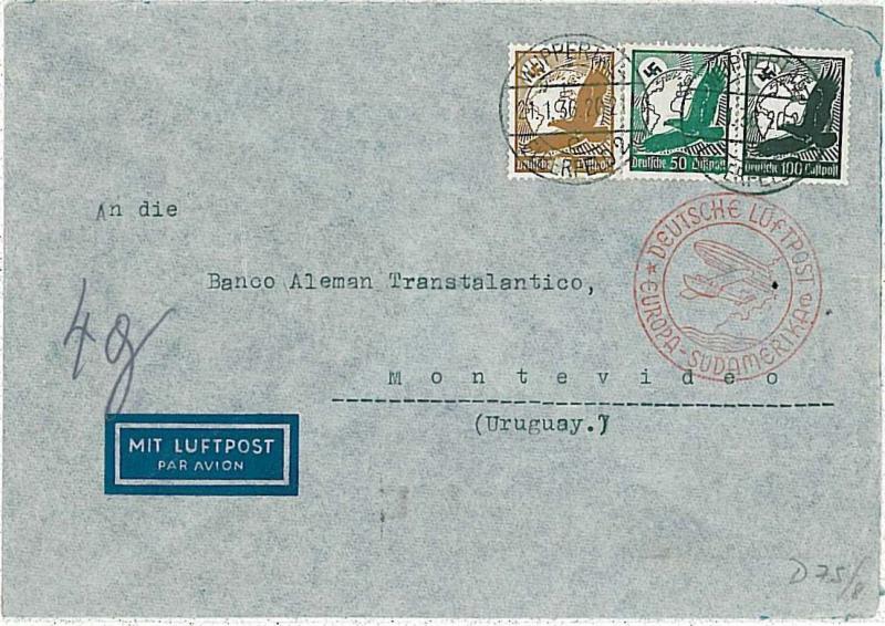 27188  - GERMANY -  POSTAL HISTORY : AIRMAIL COVER to MONTEVIDEO - URUGUAY 1936