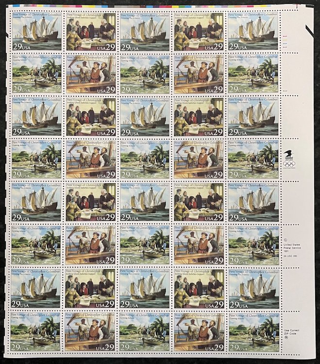 MALACK 2620 - 23 VF OG NH, 29c Voyage of Columbus Sh..MORE.. sheet2623a