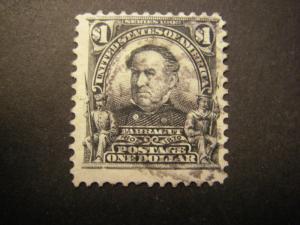 Scott 311, $1 David G. Farragut, USED Single, Beautiful stamp, CV $90