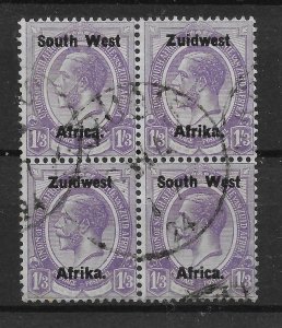 SOUTH WEST AFRICA SG23 1923 1/3 PALE VIOLET USED BLOCK OF 2 PAIRS