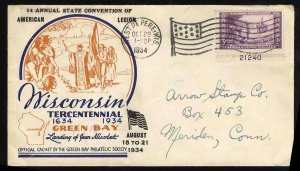 United States First Day Covers #739-22f, 1934 3c Wisconsin Tercentenniary, Gr...