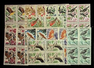 MONACO Sc 511-20 NH ISSUE OF 1962 - BLOCKS OF 4 - BIRDS - (AO23)