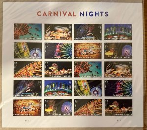 US # 5855-5864 Carnival Nights forever 2024 full pane of 20 forever Mint NH