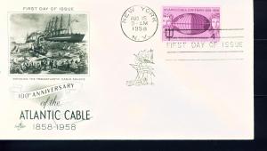 US Sc# 1112 FDC Atlantic Cable Ship Globe Art Craft