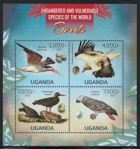 Uganda Scott 2023 MNH! Birds! Sheet of 4!